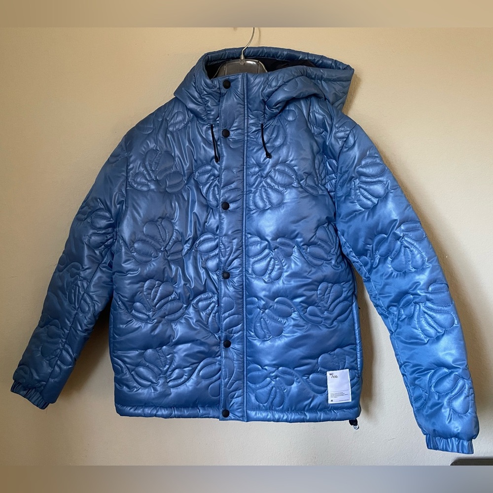 Wasted Collective NWT blue hooded quilted insulated puffer jacket, size S